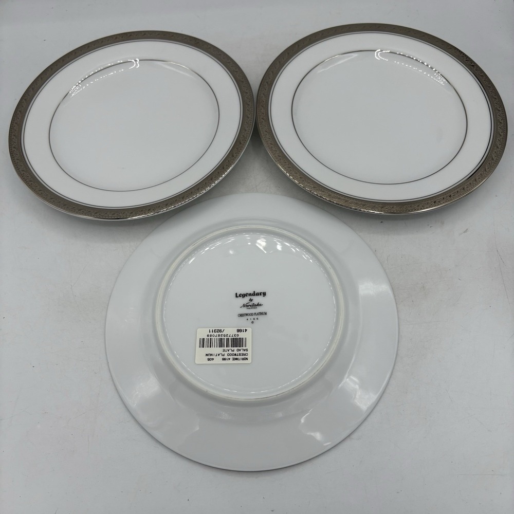 Noritake Legendary Salad Plates 8.25" Crestwood Platinum 4166 Lot Set of 3